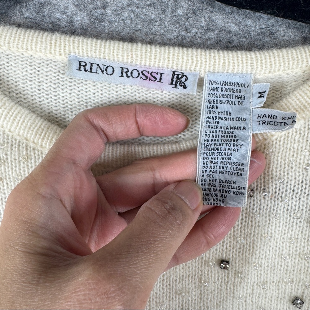 Vintage Rino Rossi Ivory Angora Blend Beaded Knit Sweater Size M Vintage Chic - Picture 9 of 16
